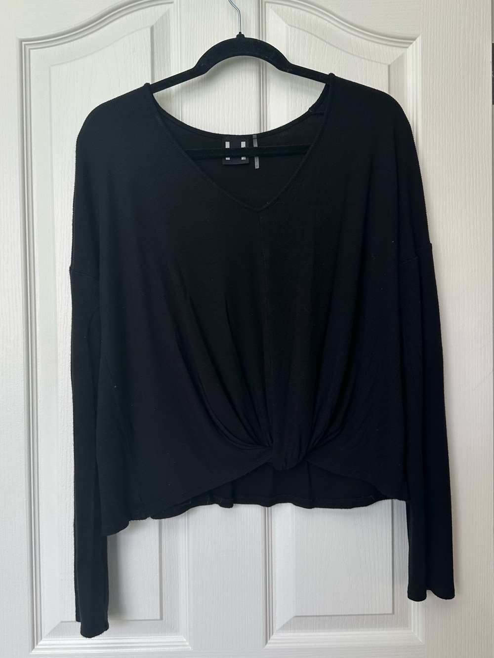 H by Bordeaux Black V-Neck Twist-Front Women's Top